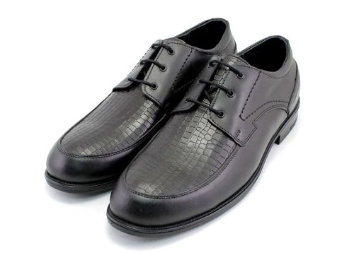 Мъжки официални обувки с връзки от естествена кожа в черно Y 286 CH