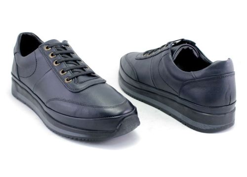 Мъжки ежедневни обувки от естествена кожа с връзки в тъмно синьо модел Алдо