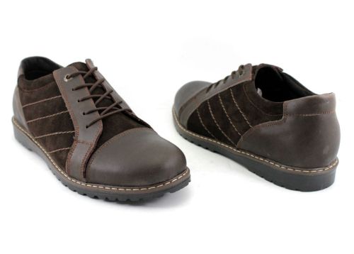 Мъжки кафеви, ежедневни обувки от естествена кожа и естествен велур с връзки, модел Исма.