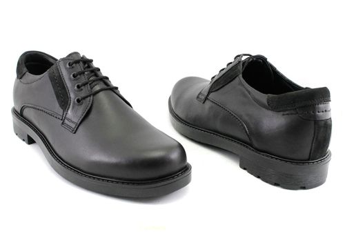 Мъжки черни, ежедневни обувки от естествена кожа с връзки, модел Ясен.