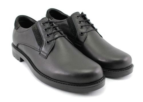 Мъжки черни, ежедневни обувки от естествена кожа с връзки, модел Ясен.