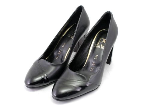 Дамски елегантни обувки в черна кожа и черен лак - Модел Лора