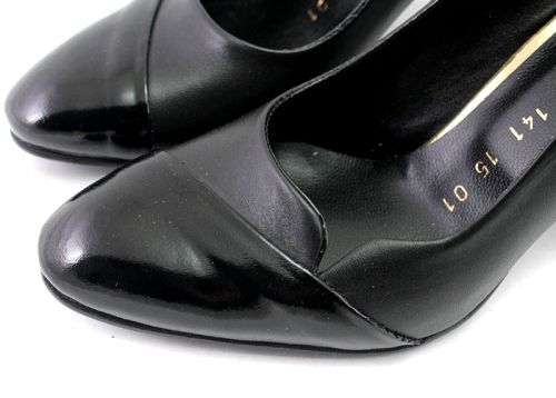 Дамски елегантни обувки в черна кожа и черен лак - Модел Лора