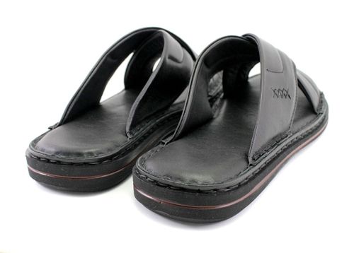 Мъжки чехли от естествена кожа в черно- модел Севар.
