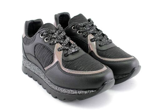 Pantofi sport dama din piele naturala neagra - Model Roserin.