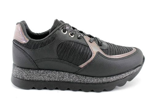 Pantofi sport dama din piele naturala neagra - Model Roserin.