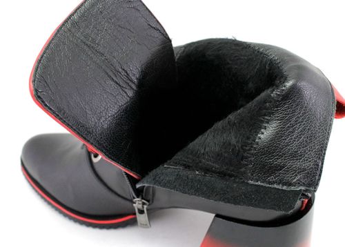 Botine elegante de damă cu fermoar lateral în negru și roșu - Model Elvira