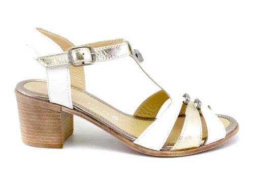 Дамски сандали от естествена кожа в бяло и златисто - Модел Кристина.