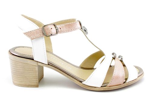 Дамски сандали от естествена кожа в бяло и розово - Модел Кристина.