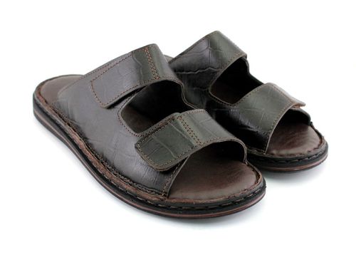 Мъжки чехли от естествена кожа в кафяво - модел Еней.