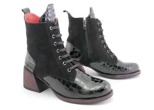 Botine de dama din lac natural si colier din piele naturala - model Caprice
