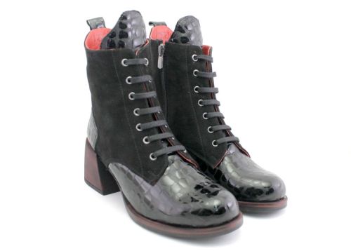 Botine de dama din lac natural si colier din piele naturala - model Caprice