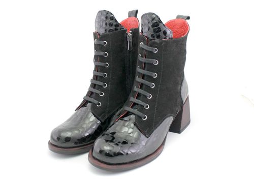 Botine de dama din lac natural si colier din piele naturala - model Caprice