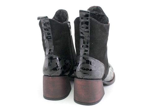 Botine de dama din lac natural si colier din piele naturala - model Caprice