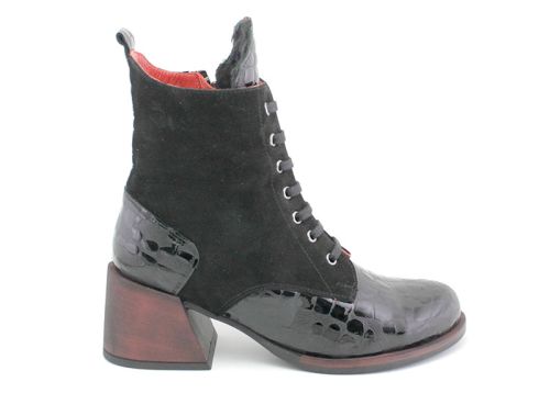 Botine de dama din lac natural si colier din piele naturala - model Caprice