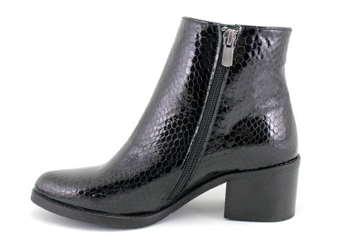 Botine de dama elegante cu fermoar lateral lac negru - Model Damiana