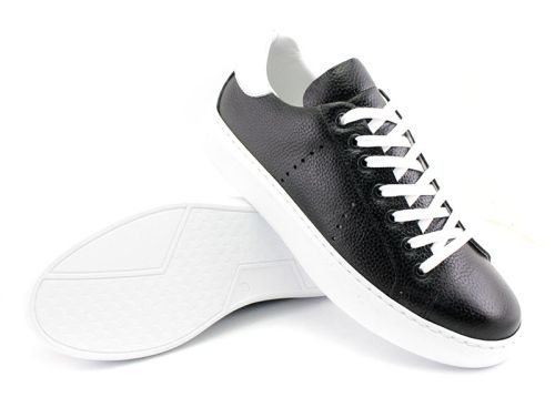 Мъжки, спортни обувки от естествена кожа в черно - Модел Силвестър