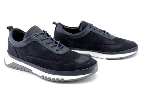 Мъжки, ежедневни обувки от естествен набук в тъмно синьо - Модел Кронос.