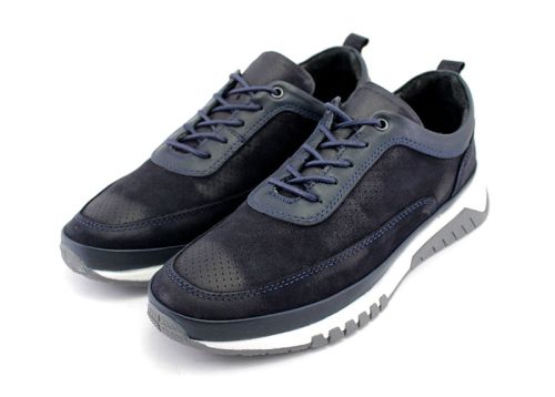 Мъжки, ежедневни обувки от естествен набук в тъмно синьо - Модел Кронос