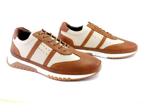 Мъжки, ежедневни обувки от естествен кожа в бежово - Модел Сони.