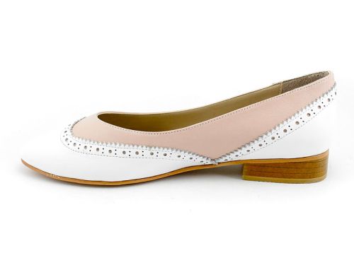 Дамски обувки от естествена кожа в бяло и розово - Модел Катерина