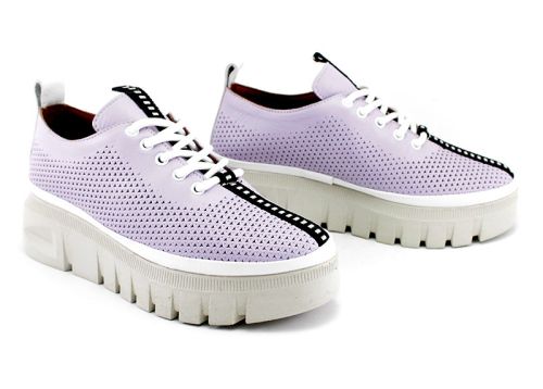 Дамски летни обувки от естествена кожа в лилаво - Модел Хелена.