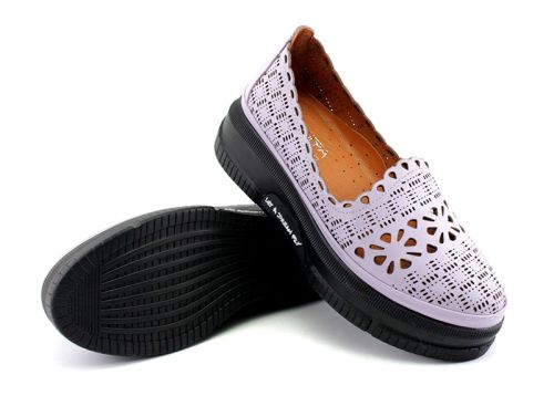 Дамски летни обувки от естествена кожа в лилаво - Модел Олеся