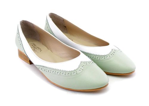 Дамски обувки от естествена кожа в бяло и зелено - Модел Катерина