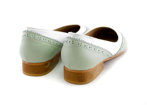 Дамски обувки от естествена кожа в бяло и зелено - Модел Катерина