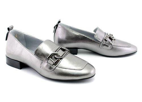 Дамски обувки от естествена кожа в сребристо - Модел Шарлота