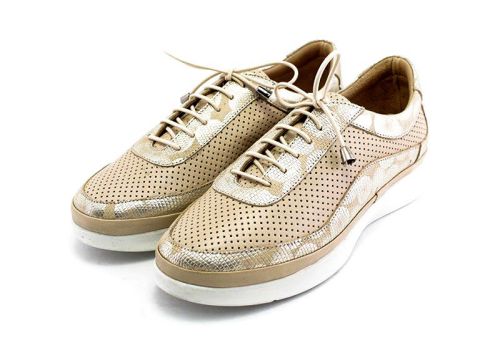 Дамски летни обувки от естествена кожа в бежово - Модел Дона