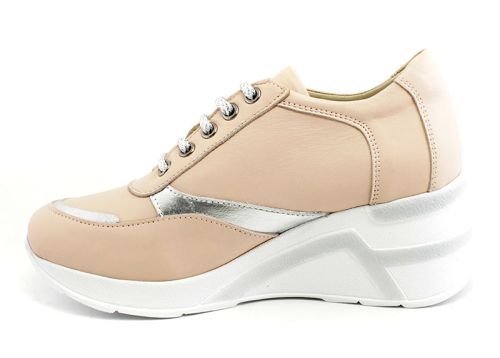 Дамски спортни обувки от естествена кожа в розово - Модел Даная