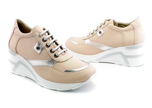 Pantofi sport dama din piele naturala de culoare roz - Model Danaia