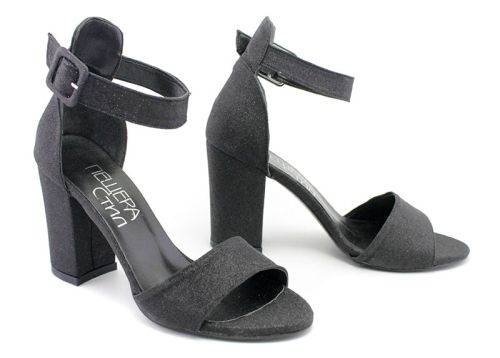 Дамски сандали от изкрящ еко материал в черно - Модел Веда.