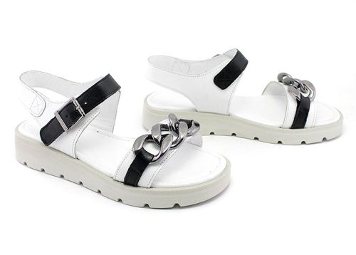 Дамски, ежедневни сандали в бяло и черно - Модел Съни