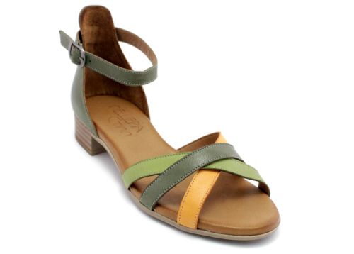 Дамски сандали от естествена кожа в цвят мулти олив - Модел Леви