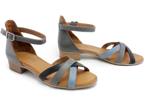 Дамски сандали от естествена кожа в цвят мулти сив - Модел Леви.