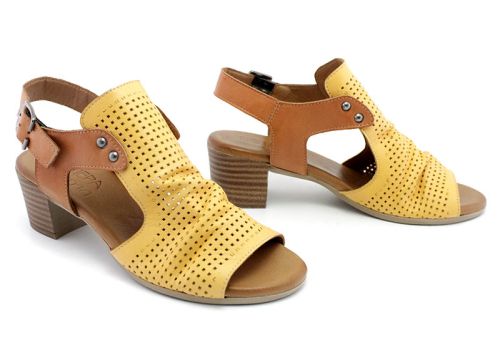 Sandale dama din piele naturala de culoare galben si maro - Model Vanya.