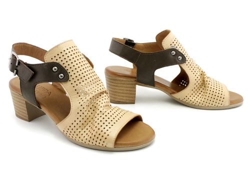 Дамски сандали от естествена кожа в цвят бисквита и тъмно кафяво - Модел Ваня