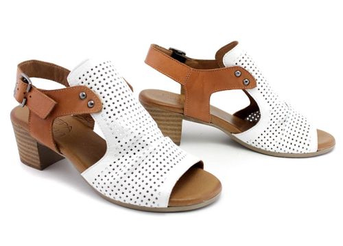 Дамски сандали от естествена кожа в бял и кафяв цвят - Модел Ваня.