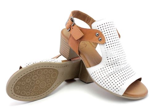 Дамски сандали от естествена кожа в бял и кафяв цвят - Модел Ваня