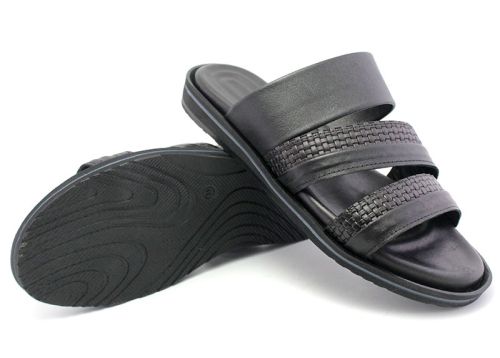 Мъжки чехли от естествена кожа в черно, модел Батоя
