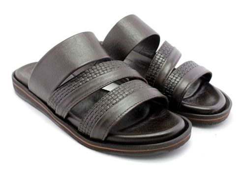Мъжки чехли от естествена кожа в тъмно кафяво, модел Батоя