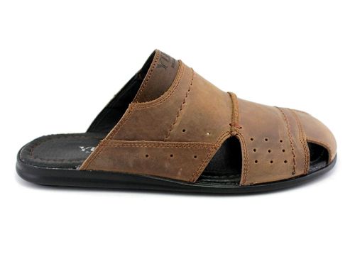 Мъжки чехли от естествена кожа в кафяво, модел Ричи