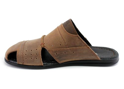 Мъжки чехли от естествена кожа в кафяво, модел Ричи