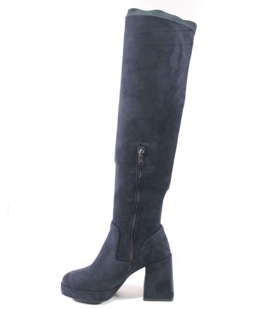 Дамски чизми на ток от велур в тъмно син цвят- модел Дейзи