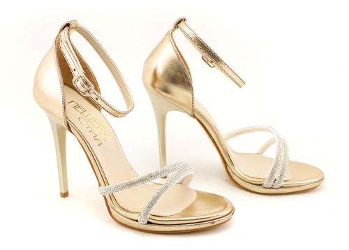 Дамски сандали на висок ток в златисто - Модел Фиделия.