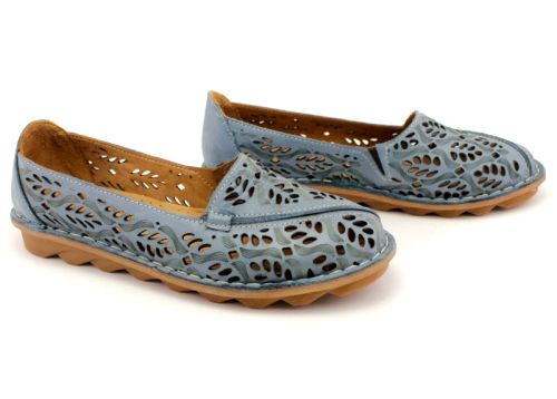 Дамски, летни обувки от естествена кожа в синьо - модел Селин.
