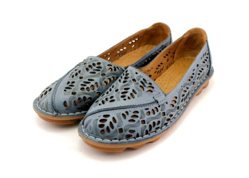Дамски, летни обувки от естествена кожа в синьо - модел Селин.