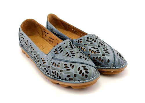 Pantofi casual dama din piele naturala de culoare albastra - model Celine